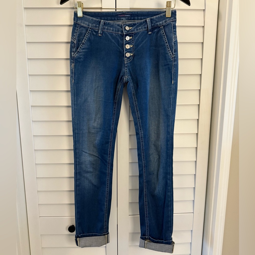 Trussardi Vintage Y2K Women's Dark Blue Cuffed Skinny Jeans Size UK 24